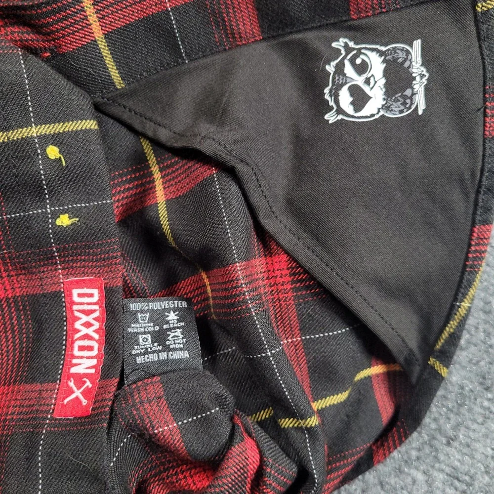 Dixxon Flannel Iron Bean Coffee Co Shirt Mens M Red Black Plaid D-Tech Button Up